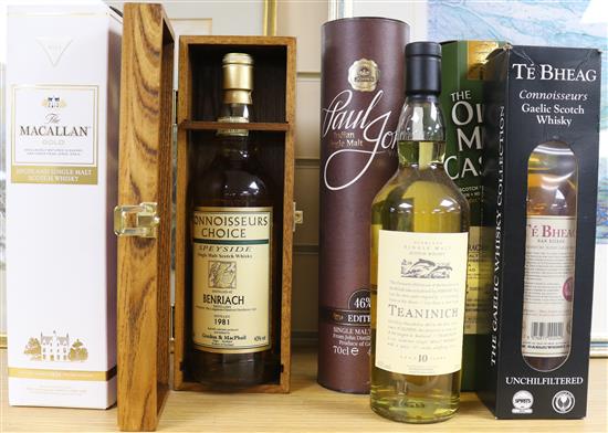 Six assorted bottles of whisky: Teanich 10yo, Mcallan Gold, Gordon & Macphail Rare Old Single Malt,